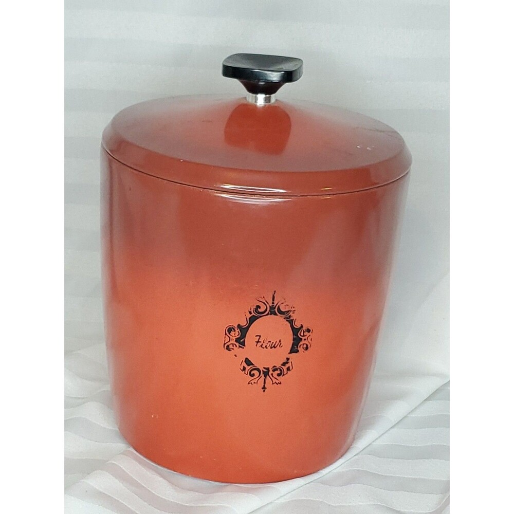 Vntg. West Bend Aluminum Flour Canister/MCM/Gradient/Red/Orange/Ombre/Flaws/USA
